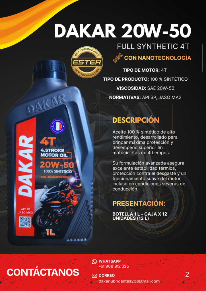 DAKAR 20W-50 100% Sintetico 4T